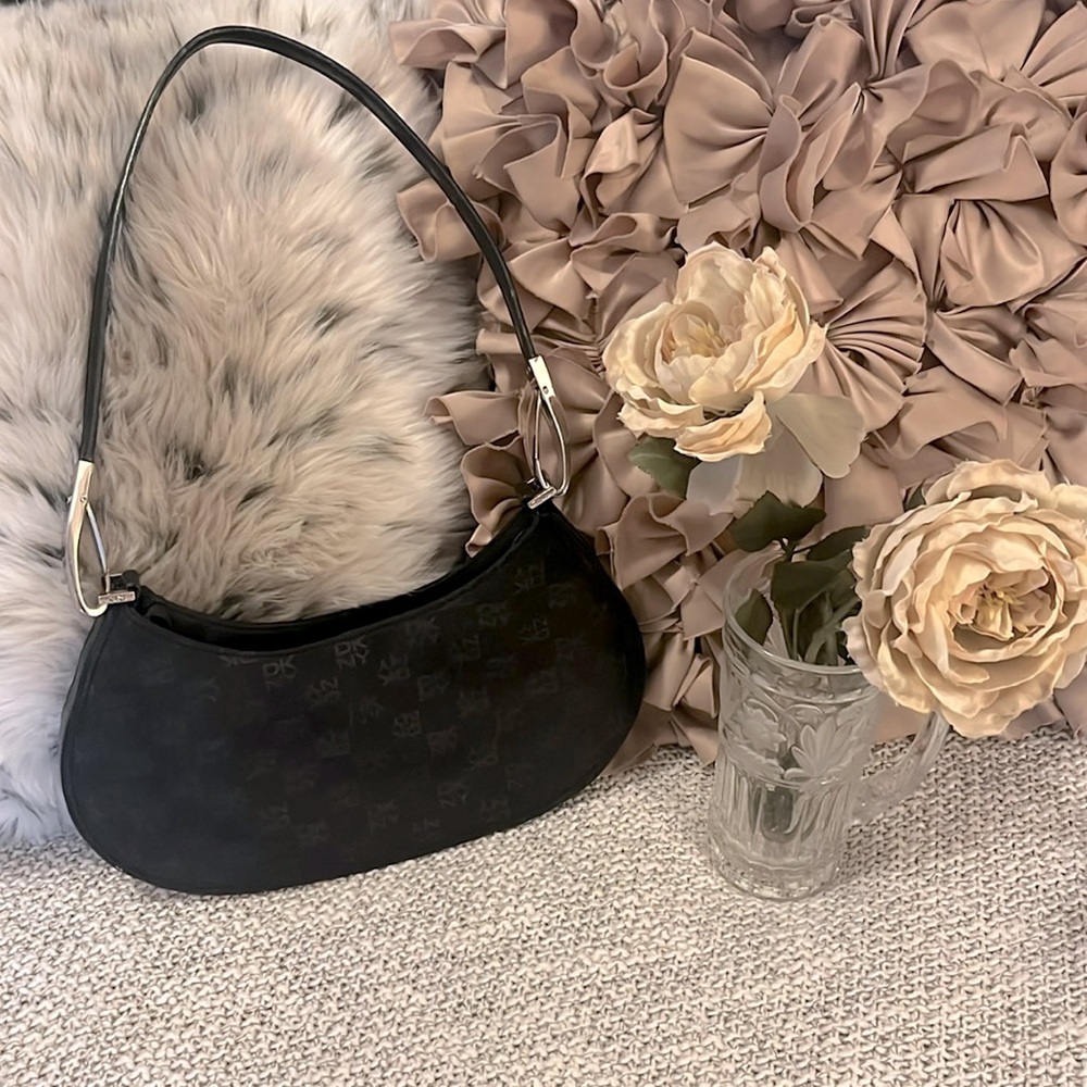 DKNY Black Sleek Classy Luxury Nylon Signature Formal Shoulder Bag